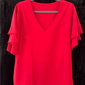 Amazon Vibrant Red V-Neck Blouse